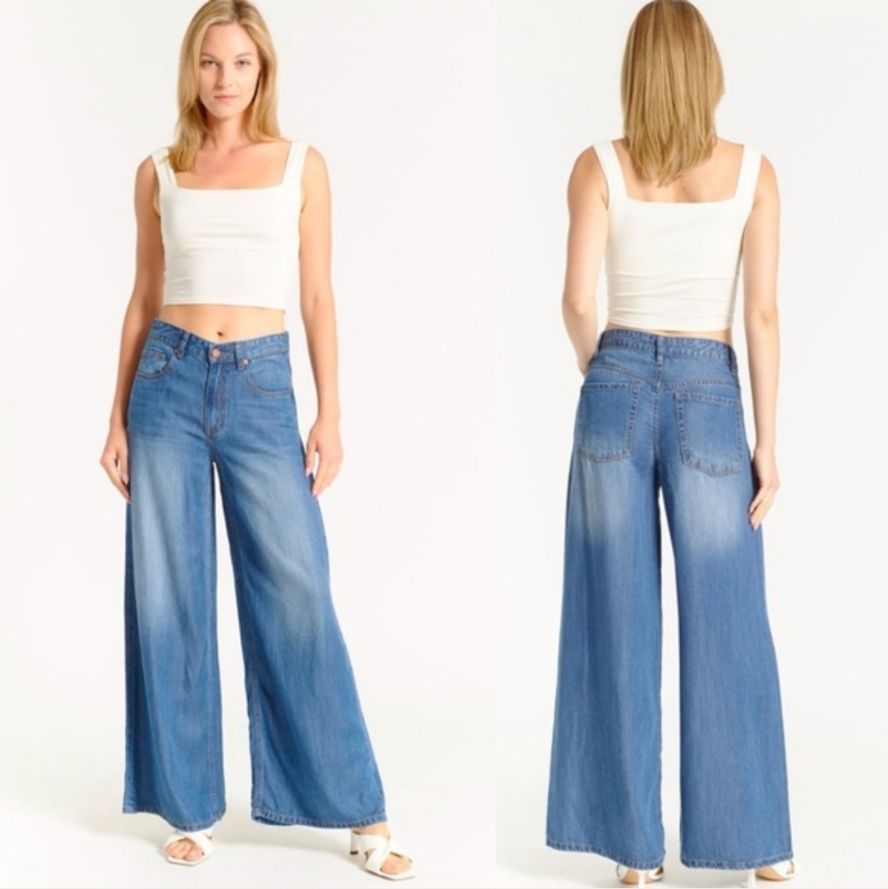 OAT New York Wide Leg Lyocell Denim Jeans Medium Wash Blue High Rise 8/29